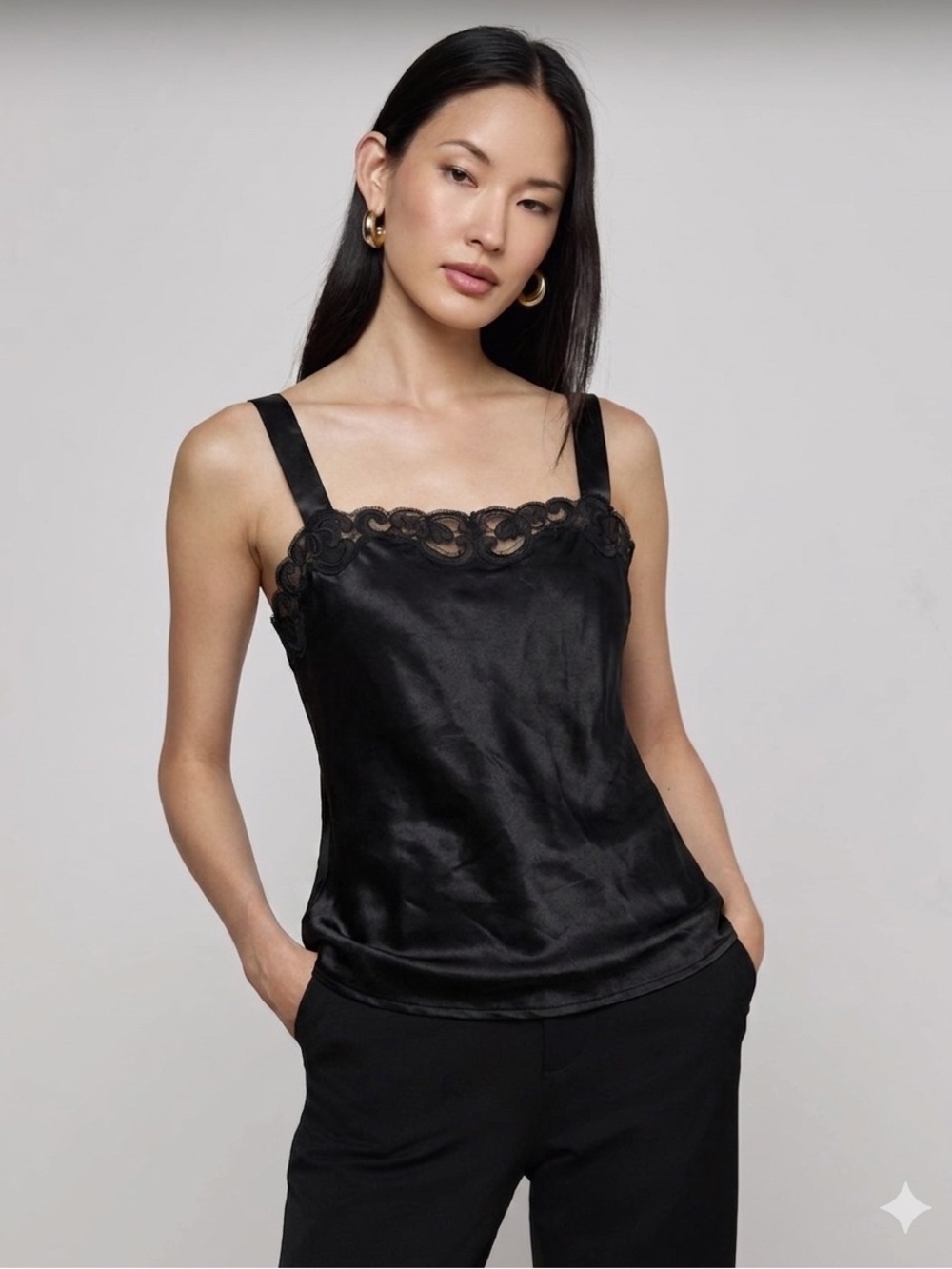 Natori Black Satin Camisole Top